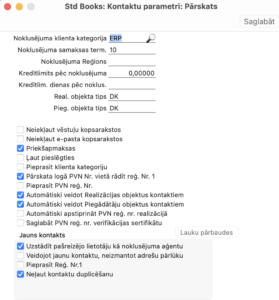 kontaktu parametri
