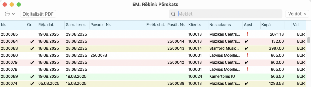 rēķinu statusi krāsas