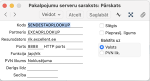 Pakalpojumu serveru saraksta iestatījums ar ierakstu SENDESTADRLOOKUP