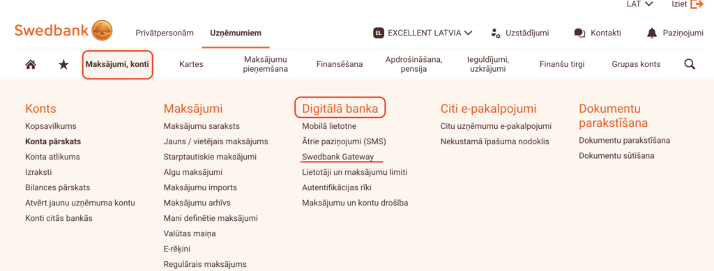 Swedbank Gateway līguma labošana esošās dienas konta pārskata pievienošanai