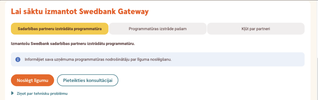 Operatora pieslēguma līgums ar pogu Noslēgt līgumu Swedbank internetbankā