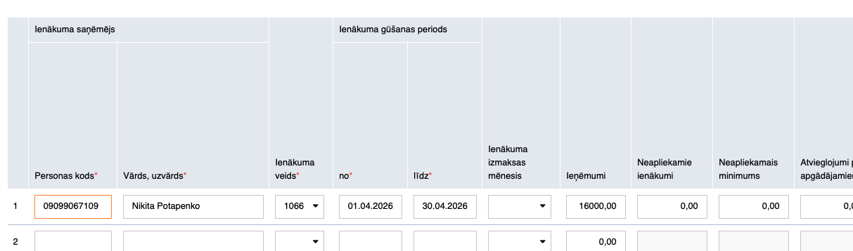 Atskaitei “Paziņojums par fiziskajai personai izmaksātajām summām”