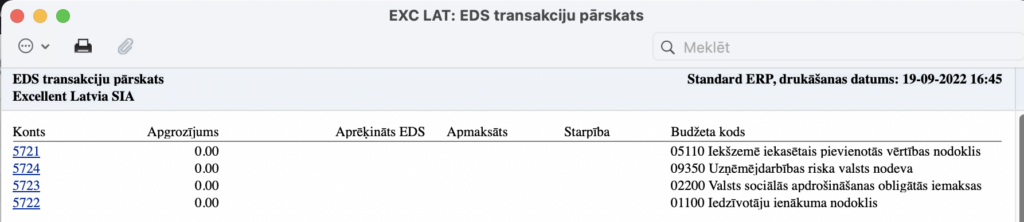 tukša EDS transakciju atskaite