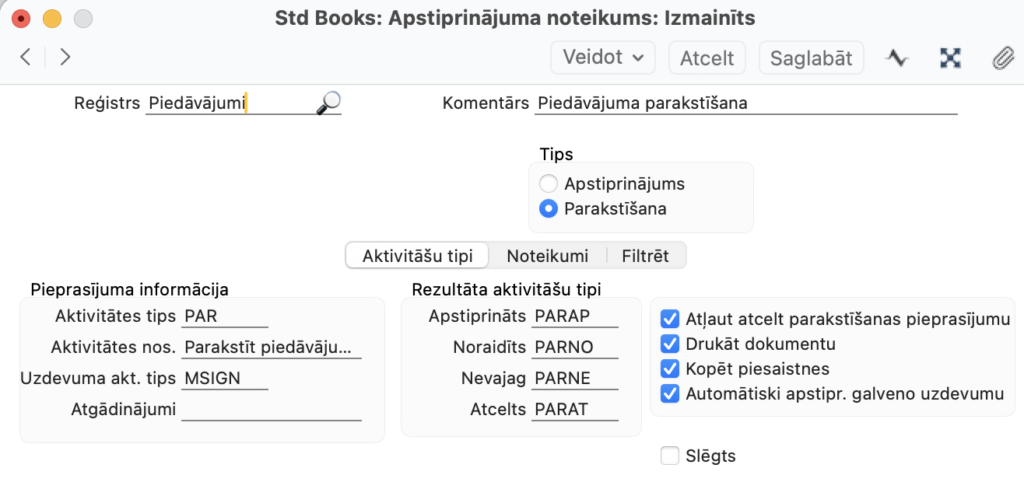 piedāvājumi apstiprināšana