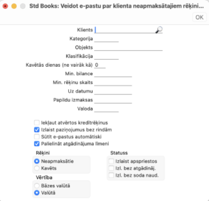 Veidot e-pastu par klienta neapmaksātiem rēķiniem