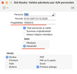 veidot pārskatu par norēķina personām ar piegādātāju