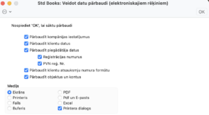 Logs Veidot datu pārbaudi (elektroniskajiem rēķiniem) ar atzīmētām visām izvēles rūtiņām