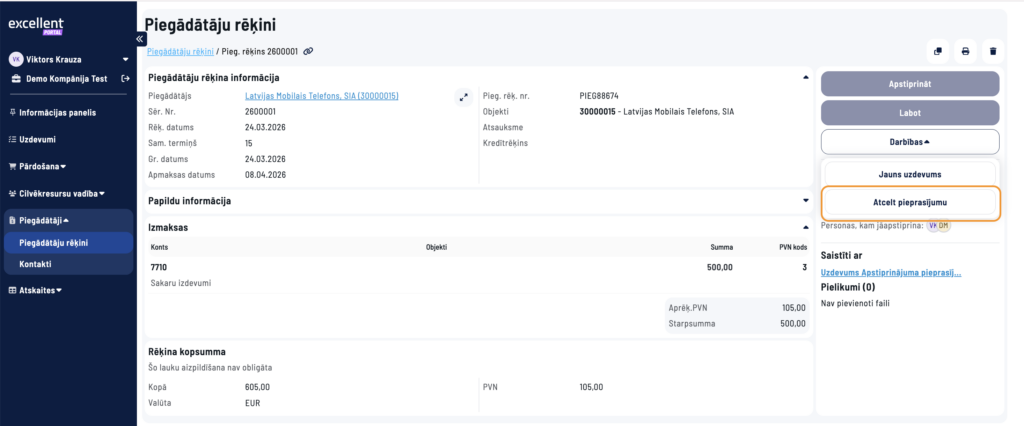 Atcelt pieprasījumu