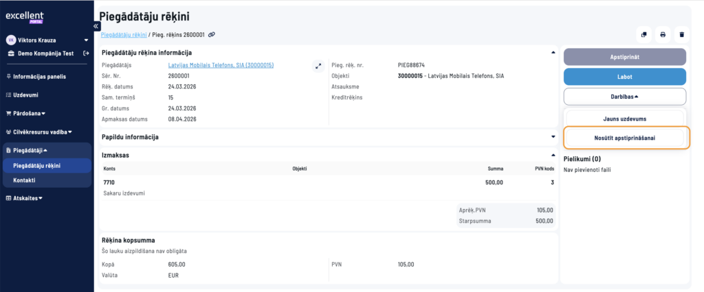 Nosūtīt apstiprināšanai