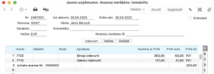 izmaksātā avansa numurs