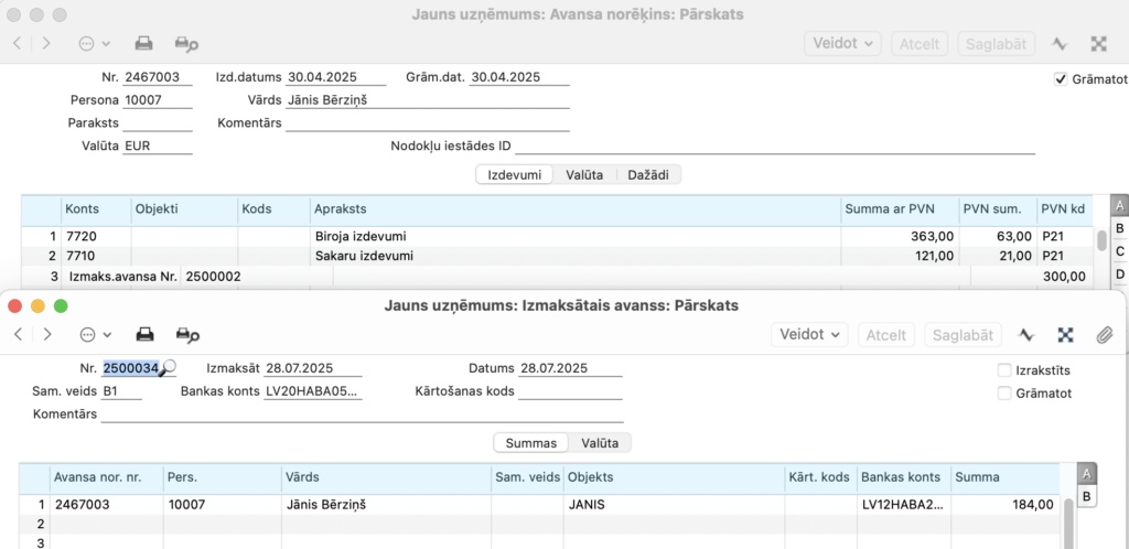 izmaksātais avanss