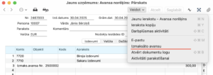 veidot izmaksāto avansu