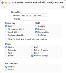 rēķina mediju statuss
