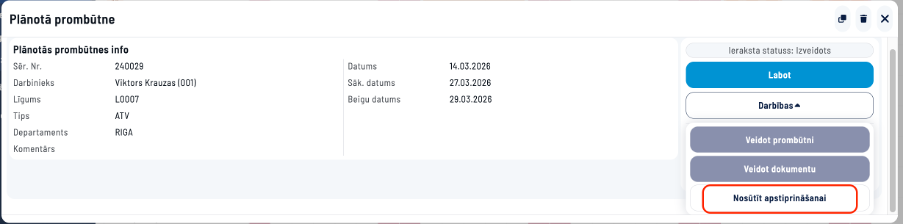 Nosūtīt apstiprināšanai