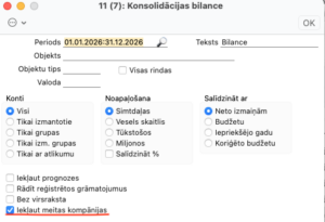 Excellent Books konsolidētā bilance ar Iekļaut meitas kompānijas izvēlni