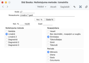 Nolietojuma metodes lauki Nolietojuma procenti vai Gadi