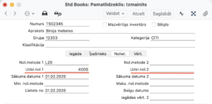 Uzkrātais nolietojums (Uzkr.nol.1 : Uzkr.nol.2) pamatlīdzekļa kartītē