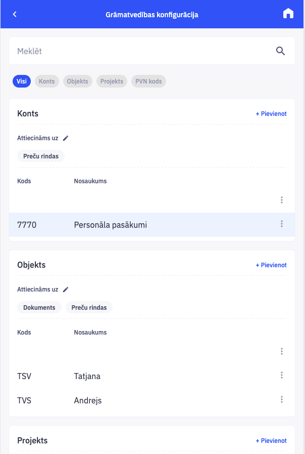 CostPocket grāmatvedības konfigurācija ar kontiem un objektiem no Excellent Books