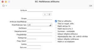 Klasifikācijas filtra izteiksme 1,!2 atskaites specifikācijas logā